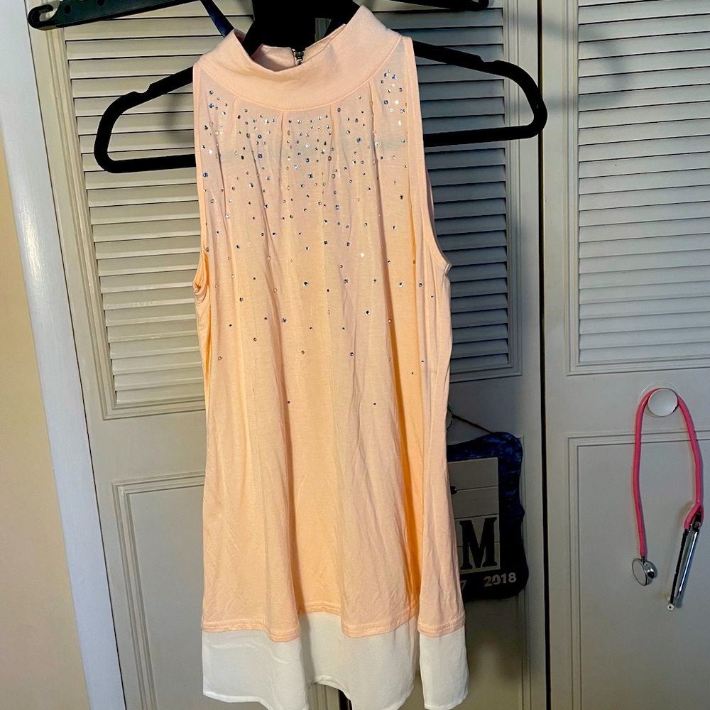 ❤️Belldini Womens Loght pink and white w Glitter Sleeveless Turtle Neck Top S